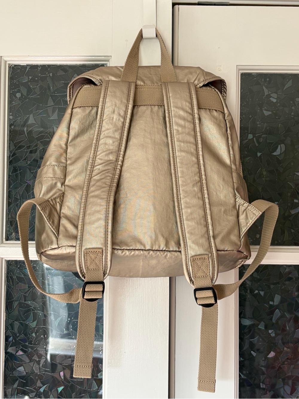 Kipling Gold Lightweight Nylon Backpack with Monkey Keychain - Picture 3 of 13